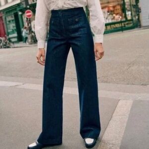 SEZANE- Dark Wash Denim-High Waisted Trousers-NEW- T.40/US/8